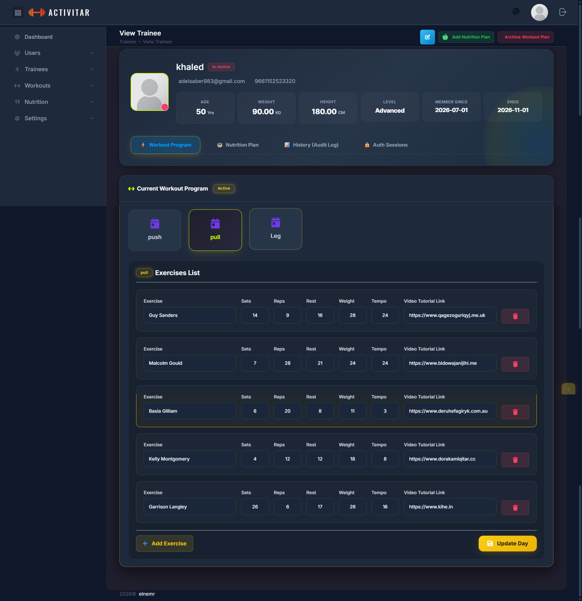 Fitness & Trainee Progress Management Platform Dashboard Interface